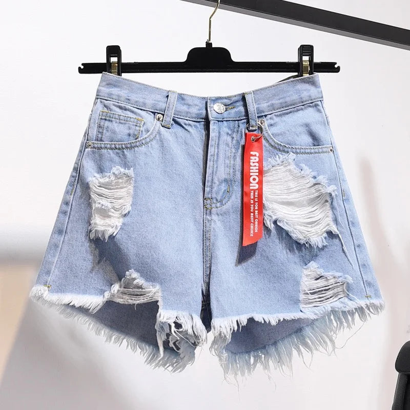 1pcs Summer Women Denim Shorts Fashion Casual High Waist Jeans Female Pocket Tassel Hot Pants Lady Streetwear Short Trousers