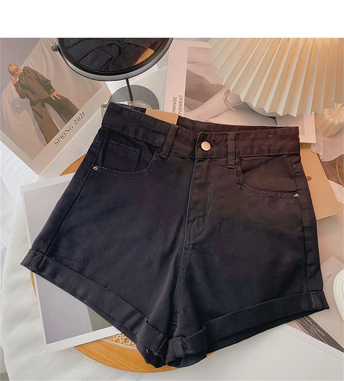 High Waist Wide Leg Short Jeans Women's Summer Loose Pocket Korean Style A-Line Casual Hot Pants Blue Denim Shorts Streetwear