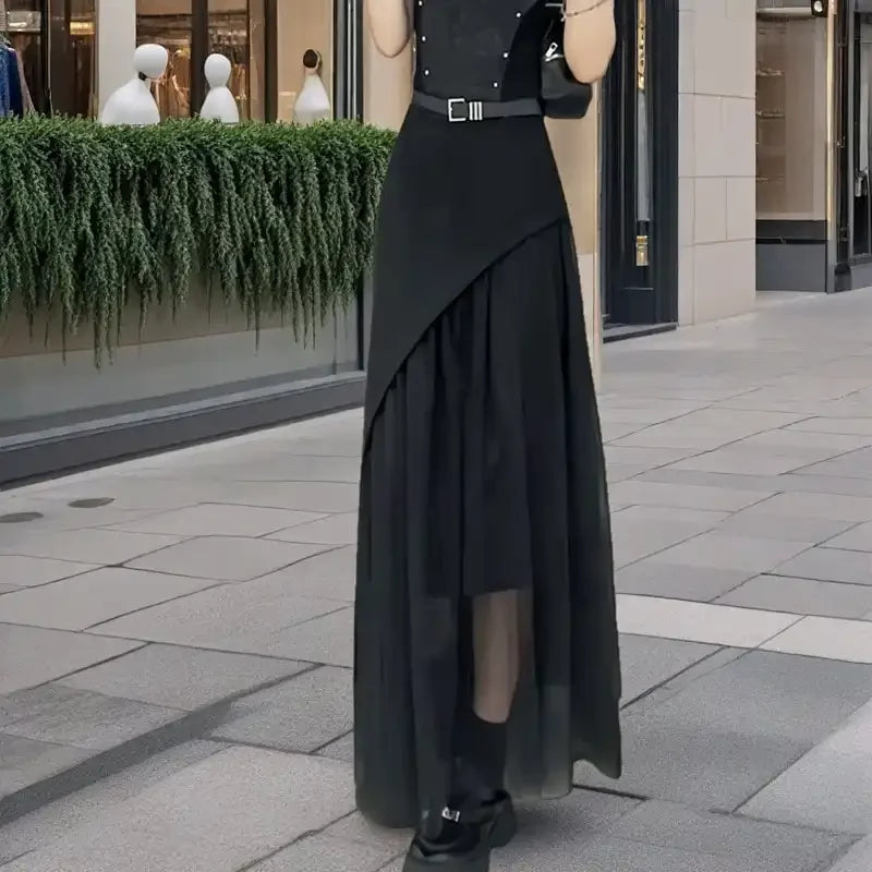 French Style Spring Summer Splicing Temperament Skirt Fashion High Waist New Style