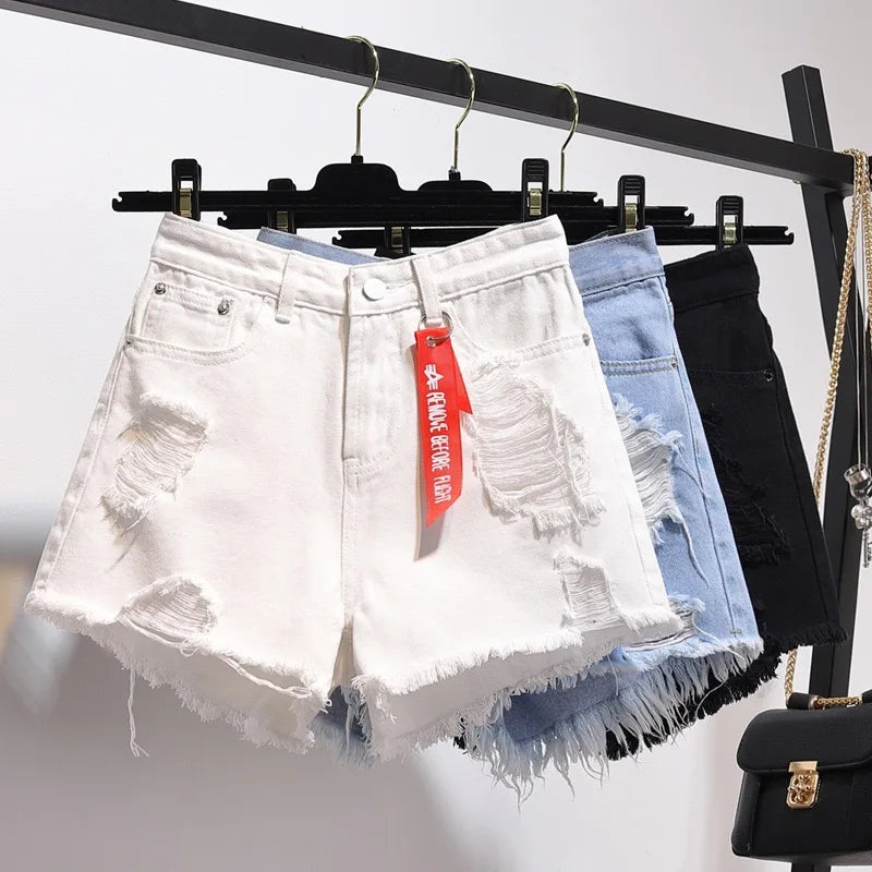 1pcs Summer Women Denim Shorts Fashion Casual High Waist Jeans Female Pocket Tassel Hot Pants Lady Streetwear Short Trousers
