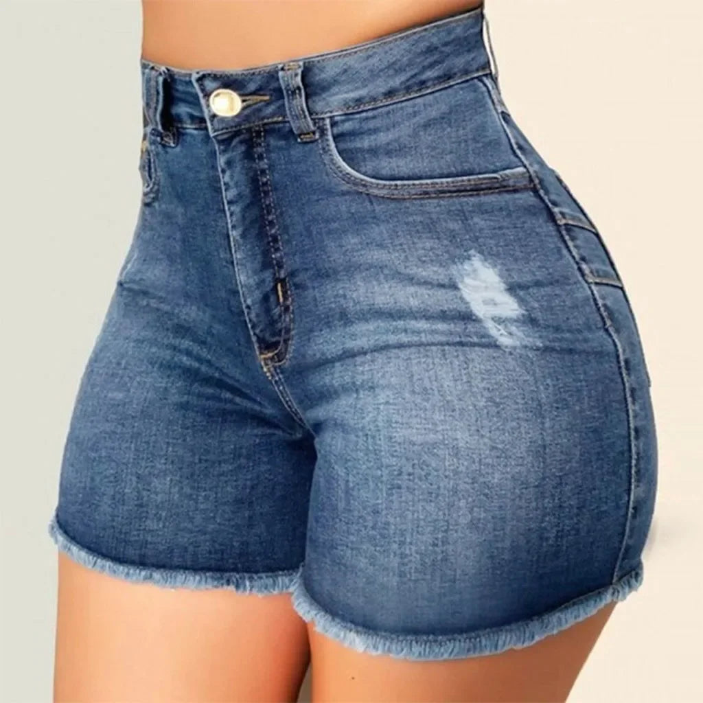2025 New Summer Womens Jeans Shorts Jeans Short Length High Waisted Broken Denim Shorts Ripped Jeans High Waisted Hotpant Shorts
