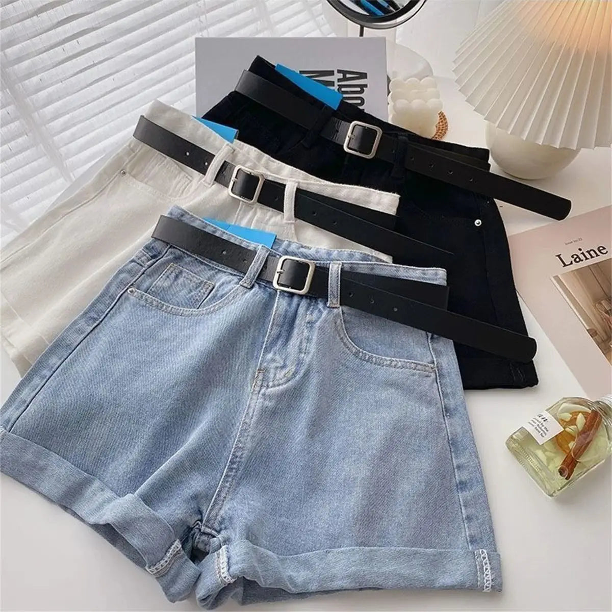 High Waist Wide Leg Short Jeans Women's Summer Loose Pocket Korean Style A-Line Casual Hot Pants Blue Denim Shorts Streetwear