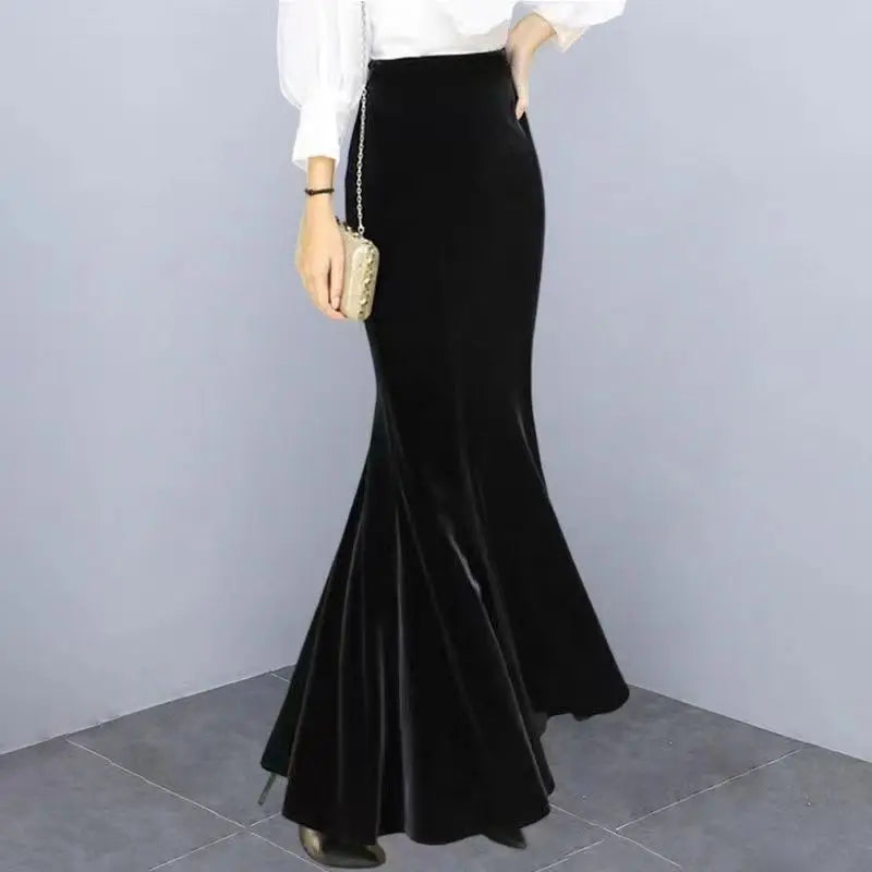 Extended Gold Velvet Skirt Fishtail Skirt Autumn and Winter Slim Tall Person with Hip-covered Long Skirt Female Temperament